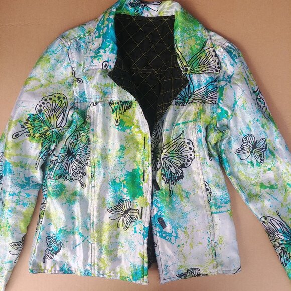 Handmade Reversible Jacket Tie Dye Butterfly Black Quilted Approx sz 8 M… - Picture 12 of 12